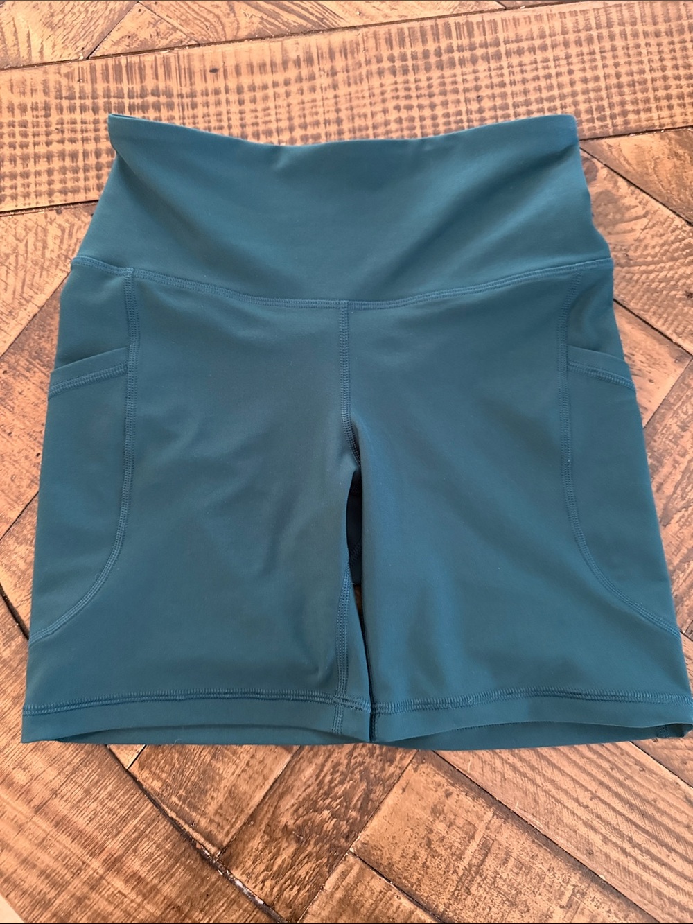 Old Navy Forrest Green High-Waist PowerSoft Bike Shorts with Side Pockets